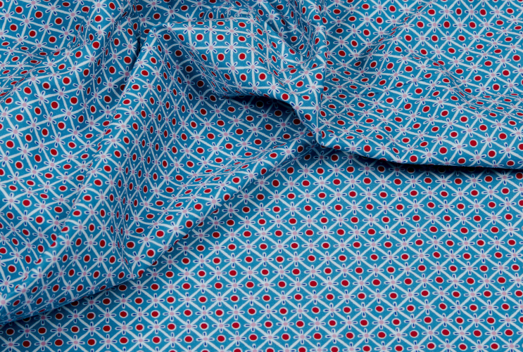 tissu coton "emilie" carrés bleus - pois rouges oeko tex