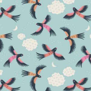 tissu coton "tropical garden" vol d'oiseaux BIO
