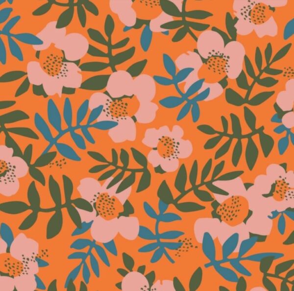 tissu viscose "cloud" fleurs oranges