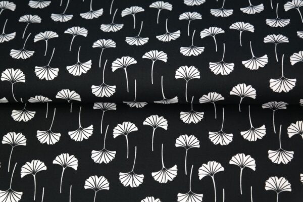 tissu coton fleurs éventails noir & blanc OEKO TEX