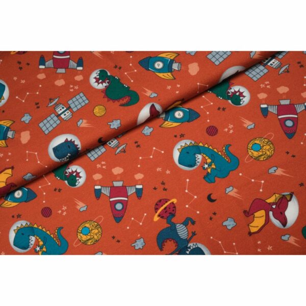tissu french terry "dino de l'espace" OEKO TEX