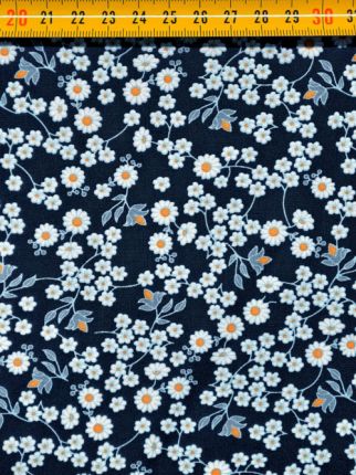 tissu coton "Marguerites bleues/ocres" OEKO TEX
