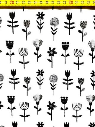 tissu coton "fleurs black & white" OEKO TEX