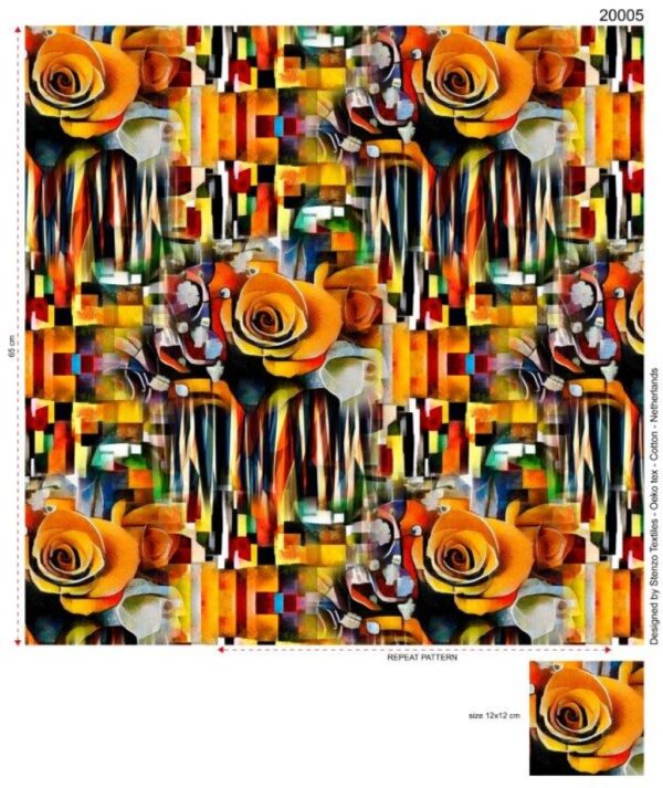 tissu jersey " Roses abstraites" OEKO TEX