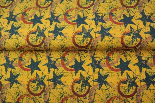 tissu French Terry "étoiles en jaune et bleu" OEKO TEX