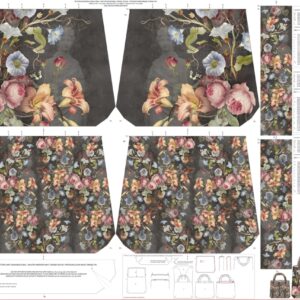 kit sac toile de coton "Black & roses" OEKO TEX