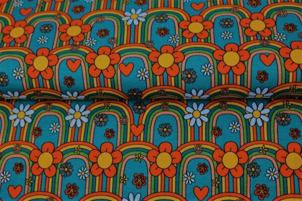 tissu jersey "Fleurs et arc-en-ciel" OEKO TEX