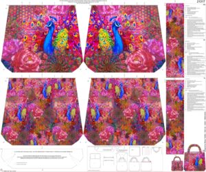 kit sac toile de coton "Paons rose" OEKO TEX