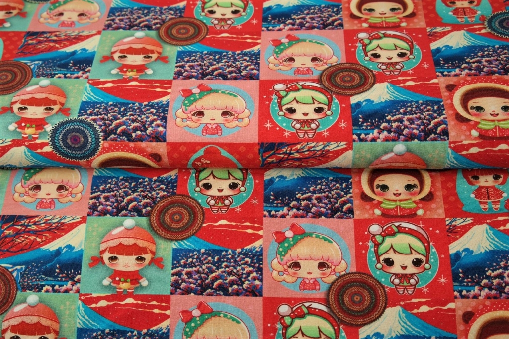 tissu french terry "les filles du mont fudji" OEKO TEX