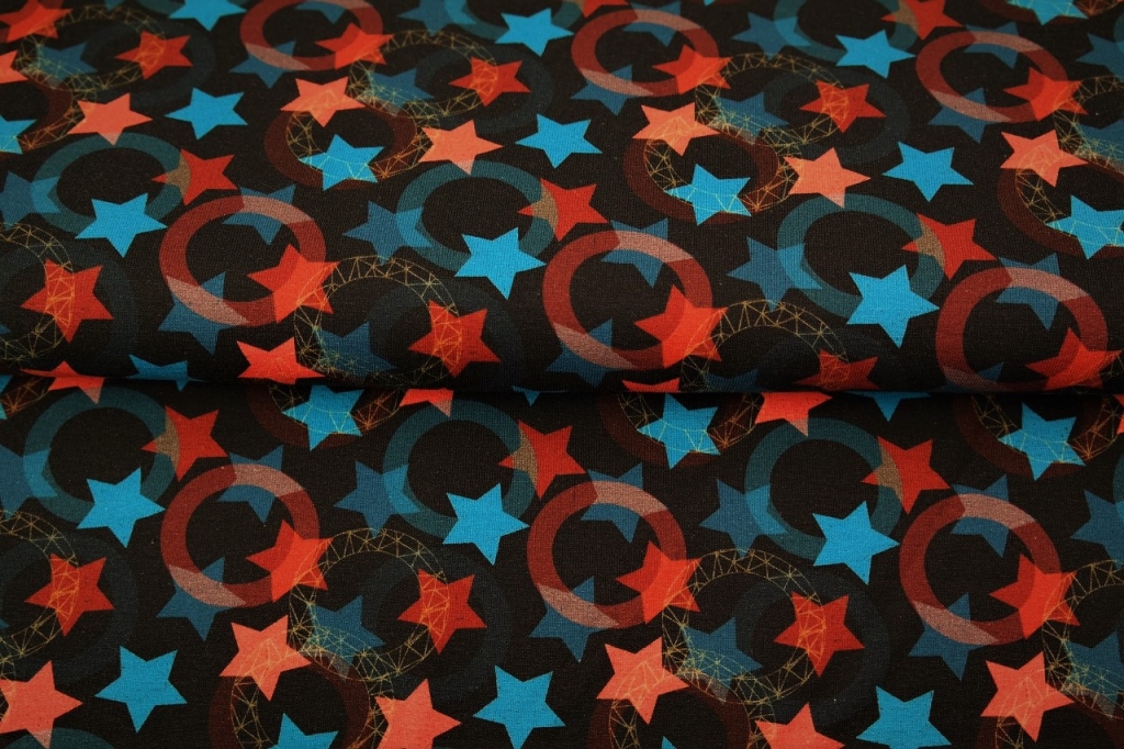 tissu french terry "étoiles en rouge et bleu" OEKO TEX