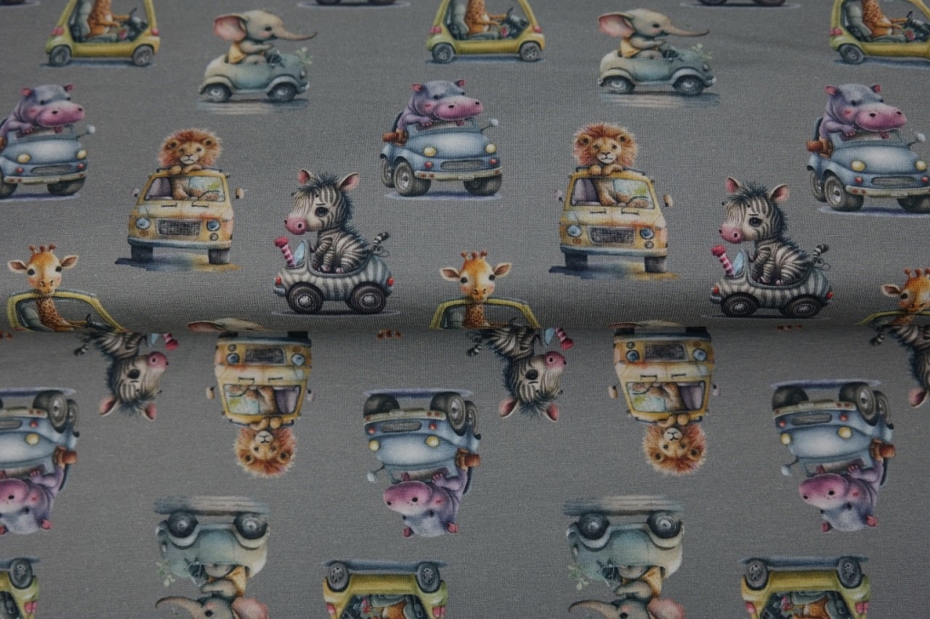 tissu coton "En voiture les animaux" OEKO TEX