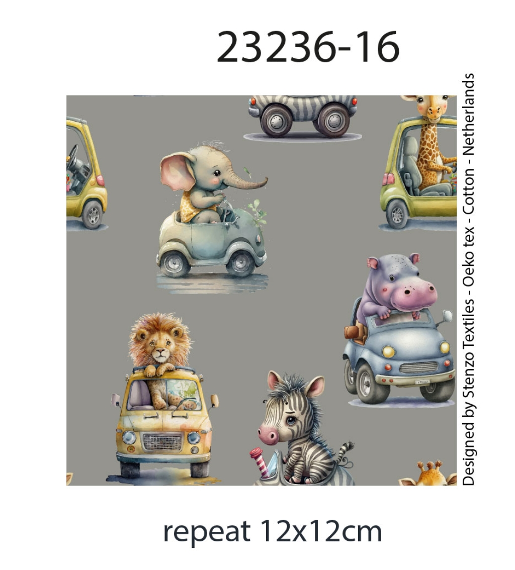 tissu coton "En voiture les animaux" OEKO TEX