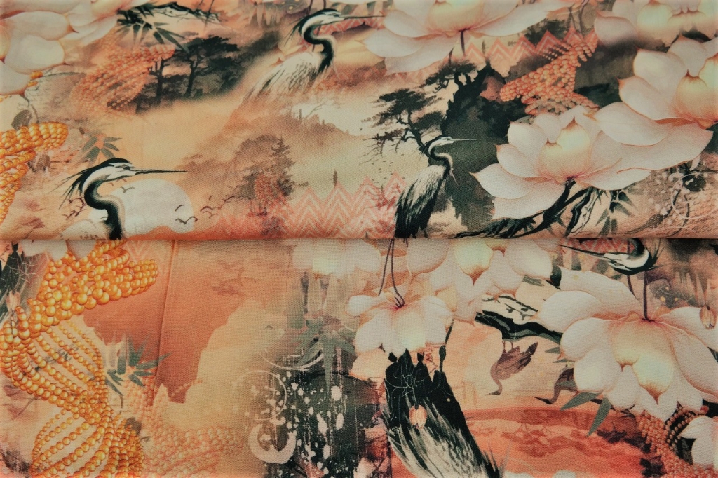 tissu viscose "oiseaux de Lotus" OEKO TEX