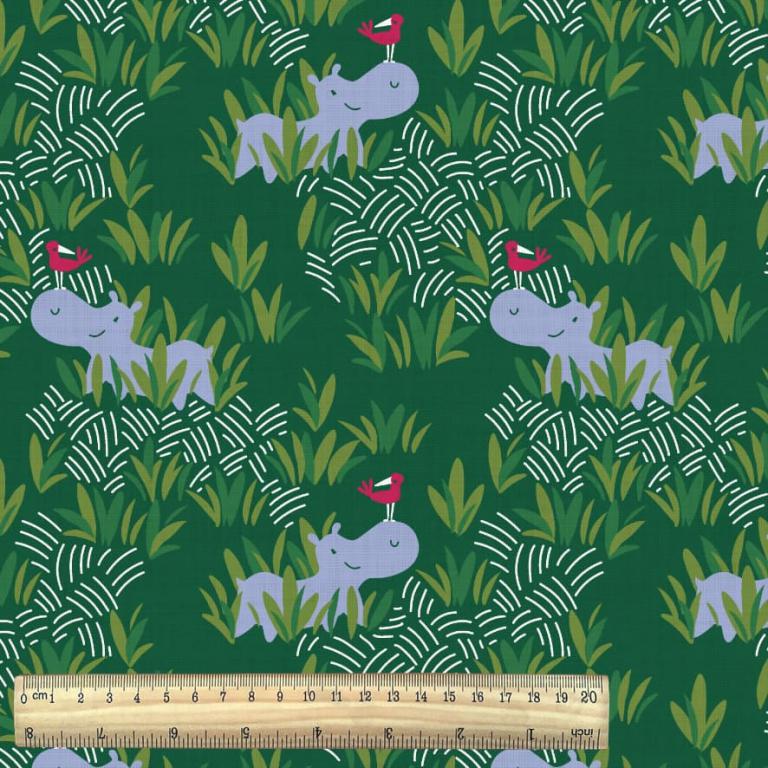 tissu coton "L'hippopo et l'oiseau" OEKO TEX