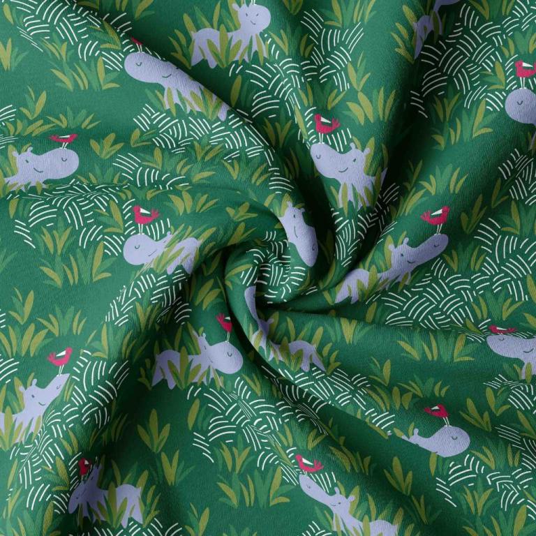 tissu coton "L'hippopo et l'oiseau" OEKO TEX