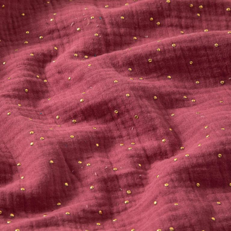 tissu coton double gaze "framboise - pois dorés" OEKO TEX