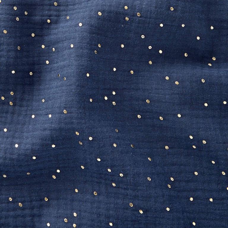 tissu coton double gaze "indigo - pois dorés" OEKO TEX