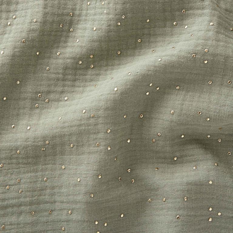 tissu coton double gaze "kaki - pois dorés" OEKO TEX