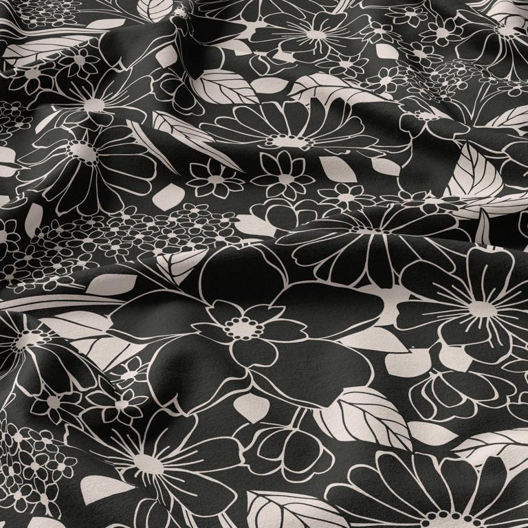 tissu viscose "Floral en noir et blanc" OEKO TEX