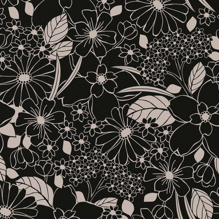 tissu viscose "Floral en noir et blanc" OEKO TEX