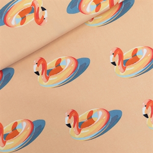 French Terry "Inflatable Flamingos" - Beige pêche