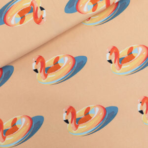 French Terry "Inflatable Flamingos" - Beige pêche