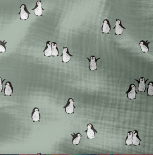 Double gaze "PINGU vert de gris & blanc"