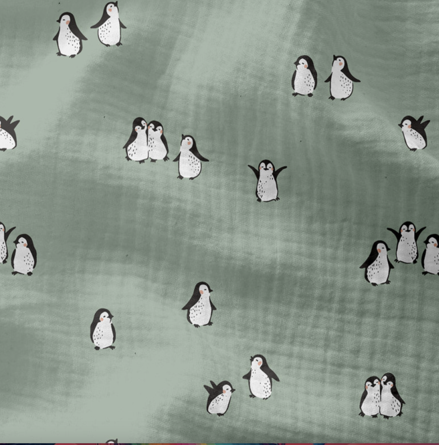 Double gaze "PINGU vert de gris & blanc"