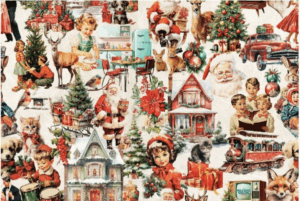 French Terry digital "Village du Père Noël"