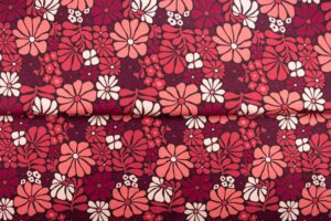 Sweat digital brossé "Fleurs rétro rose"