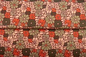 Sweat digital brossé "Fleurs rétro orange"
