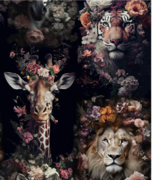 Gabardine - Toile de coton " Animaux fleuris"