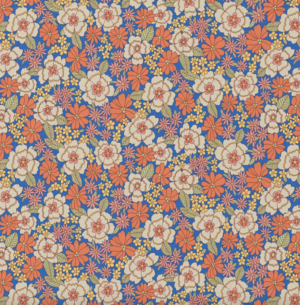 Coton "Fleurs rétros en bleu & orange"